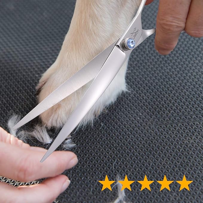JASON 8" Curved Dog Grooming Scissors Ergonomic Pets Cats Trimming Shears with Offset Handle and a Jewelled Screw for Right Handed Groomers Long Sharp Comfortable