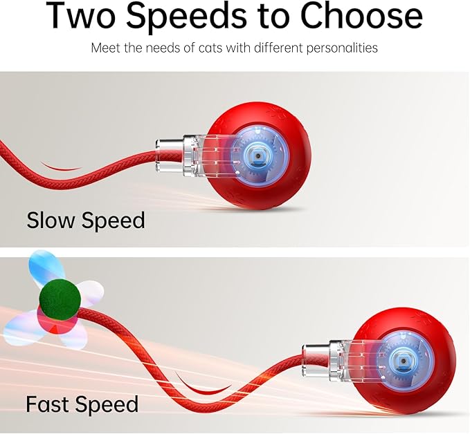 Interactive Cat Toys for Indoor Cats - Kitten Toy with Speedy Tail 2.0, Automatic Cat Toys for Bored Indoor Adult Cats, Motion-Activated, 2025 New Upgraded, USB Rechargeable (Red)