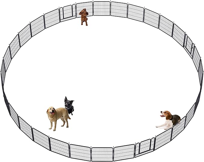 Dog Playpen,32/40/45 Inch Height in Heavy Duty, Folding Indoor Outdoor Anti-Rust Dog Exercise Fence, Portable Pet Playpen with Door for Large Medium Small Dogs and Pet (32 Panels, 32 Inch) Silver