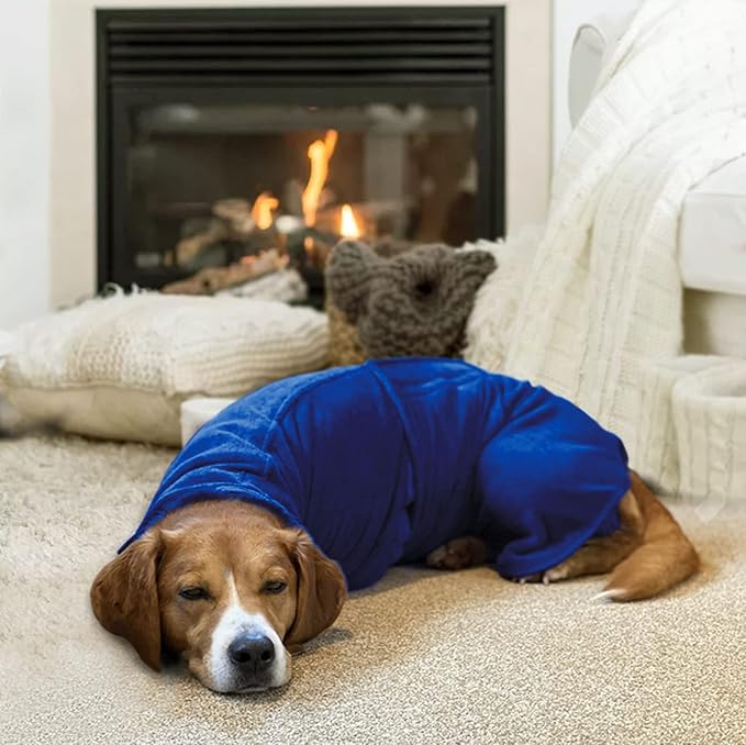 Geyecete Dog Drying Coat - Fast Drying Dog & Cat Bath Robe Towel, Luxuriously Soft - Blue, L