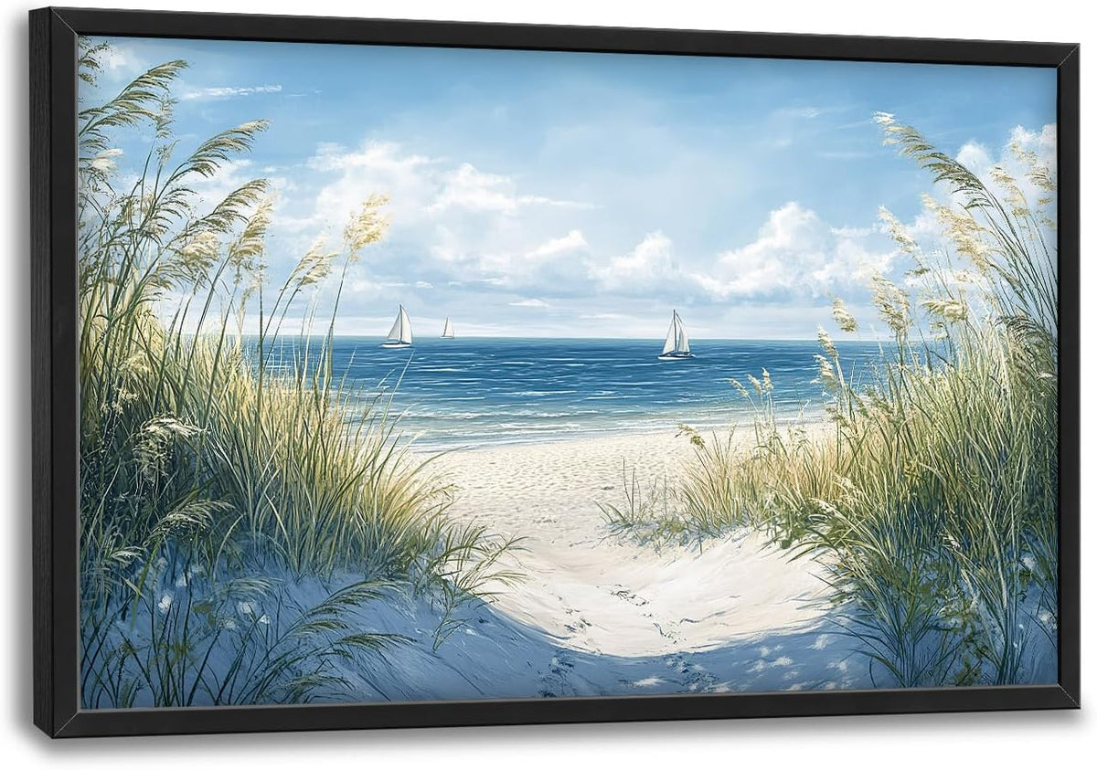 Framed Large Beach Wall Art for Living Room, Oversized Coastal Nautical Wall Decor Sailboat Canvas Seaside Pictures Modern Artwork Home Decoration for Living Room Bedroom Office 36"x24"