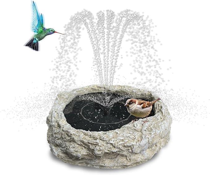 SAC SMARTEN ARTS Solar Fountain for Bird Bath with Solar Panel Resin Granite Rock Solar Water Fountain Pump for Bird Bath Outdoor Hummingbird Birdbath Fish Tank Pond with 5 Nozzles
