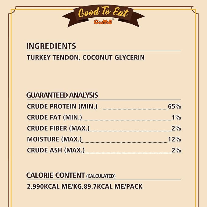Gootoe Turkey Tendon Dog Treats, Stick (M) 3.17 oz, USA-Sourced Turkey Tendon, Natural Snack, Premium Puppy Chews, Hypoallergenic, Rawhide Free, Reseal Value Bags, Size for Medium Dogs