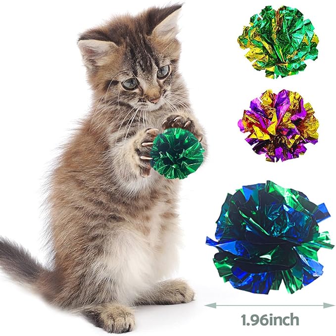 PET SHOW 20 Pcs Cat Crinkle Toy Ball 2.5inch Mylar Cat Pounce Chase Toys Colorful Paper Ball Chase Training Activity for Cats Kittens