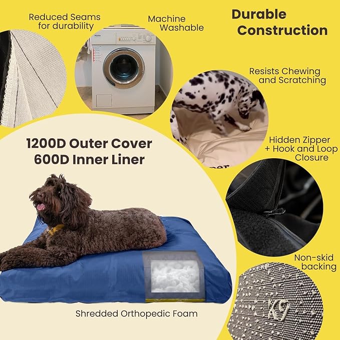 K9 Ballistics Tough Rectangle Pillow Dog Bed - Removable Cover, Washable, Durable & Water Resistant Dog Bed - X-Large, Titanium Premium Finish