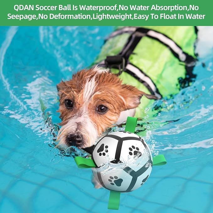 QDAN Dog Toys Soccer Ball with Straps, Interactive Toys for Tug of War, Puppy Birthday Gifts, Dog Water Toy, Durable Balls World Cup for Small Dogs（5 Inch）