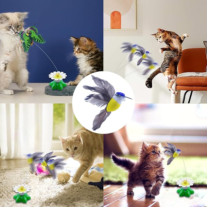 Yisquar Electric Bird & Butterfly Teasing Cat Toy 2PCS Interactive Bird Toy for Cats Interactive Cat Toys Automatic Electric Butterfly 360°Rotating Kitten Toys Fun Flying Birds Cats Play Chase