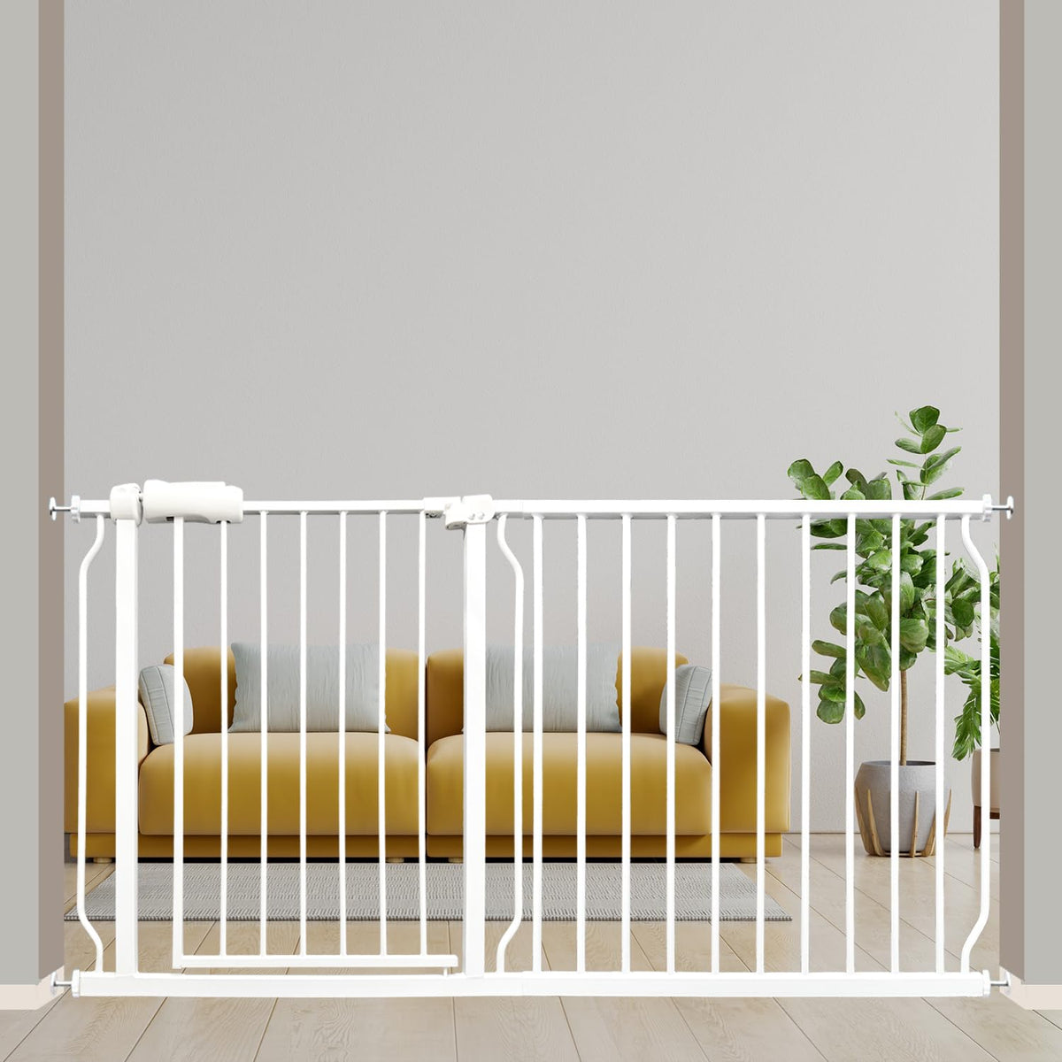 Extra Wide Baby Gates 57.5-62 Inch, Large Metal Safety Gate for Stairs, Doorways - No Drilling, Pressure Mounted Pet Gates for Kids & Dogs