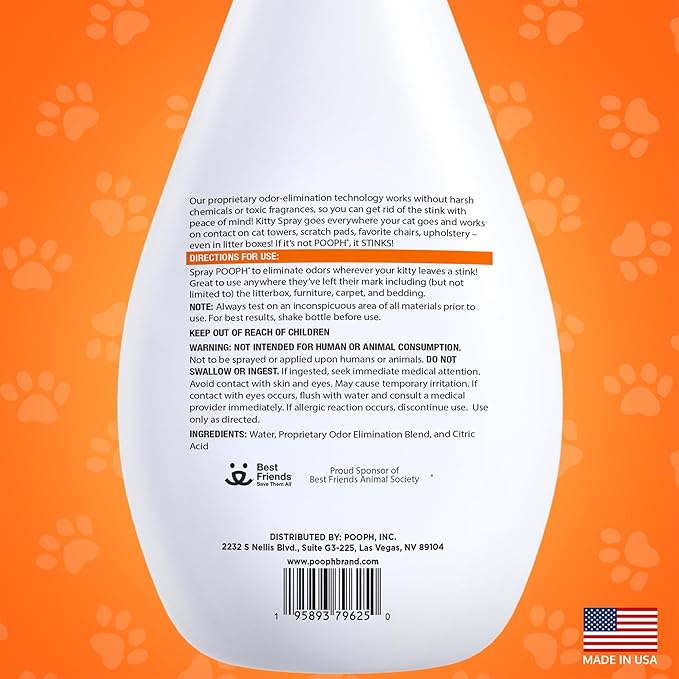 POOPH® Kitty Odor Eliminator – 32 fl oz Bottle – Proprietary Odor-Elimination Technology Works On-Contact – Cat Trees, Toys, Furniture, Bedding – NO Fragrances, NO Harsh Chemicals, Safe & Non-Toxic