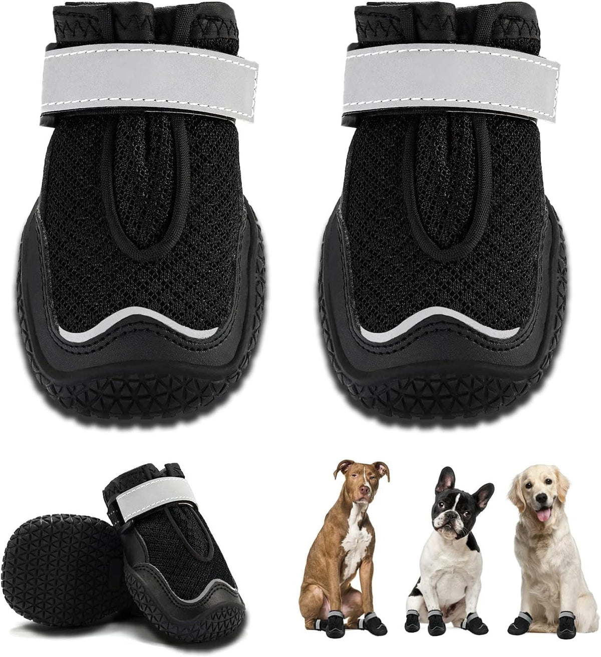 Hcpet Dog Boots for Large Dogs, Dog Shoes for Hot Pavement Winter Snow, Paw Protector Dog Booties Designed for Comfort and Breathability, Outdoor Booties for Small Medium Dogs for Hiking Black Size 6