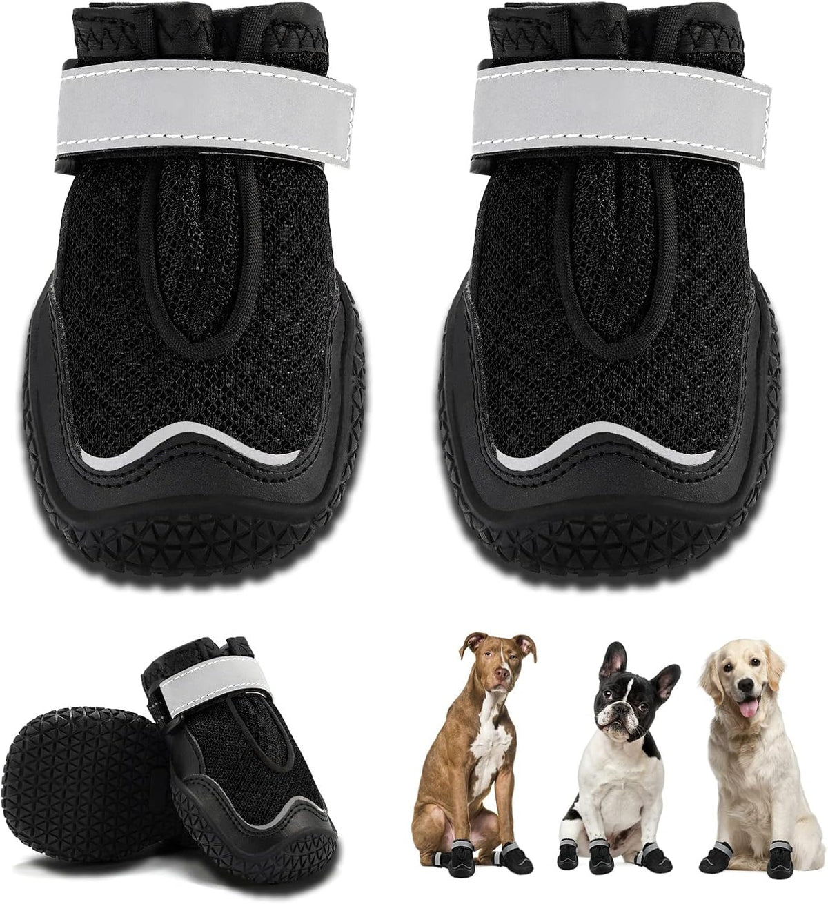 Hcpet Dog Boots for Large Dogs, Dog Shoes for Hot Pavement Winter Snow, Paw Protector Dog Booties Designed for Comfort and Breathability, Outdoor Booties for Small Medium Dogs for Hiking Black Size 3