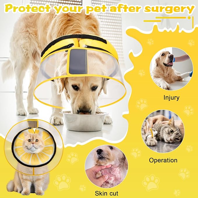Inflatable Dog Cone Collar with Detachable Enhanced Anti-Licking Shield, Soft Neck Donut Collar for Dogs After Surgery, Adjustable Dog Cone Alternative for Large Medium Small Dogs & Cats