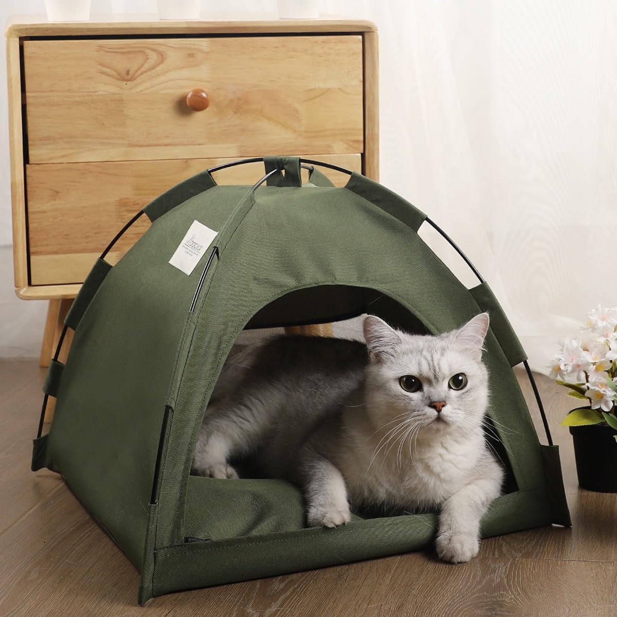 Cat Tent – Lightweight & Breathable Waterproof Shelter Designed for Indoor/Outdoor Adventures, Giving Your pet Safe Outdoor Exploration Joy. (Olive Drab, 13.8×13.8 in)