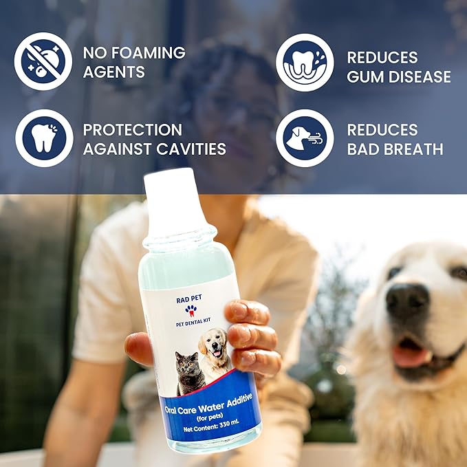 Rad Health Water Additive – Dog Dental Water Additive for Fresh Breath, Plaque & Tartar Control, Easy Mouthwash for Dogs & Cats, 330ml Formula Supports Daily Oral Hygiene, No Brushing Needed
