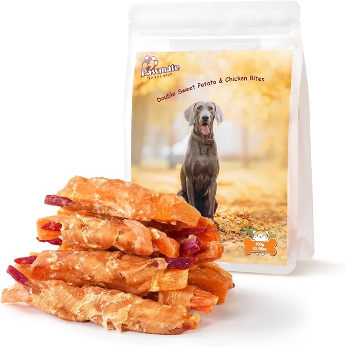 Dog Treats Double Sweet Potato & Chicken Wraps, Healthy Chicken Jerky Dog Chews High Protein Low Fat, Chewy Training Snacks for Small Medium Large Dogs, 12-15 Counts