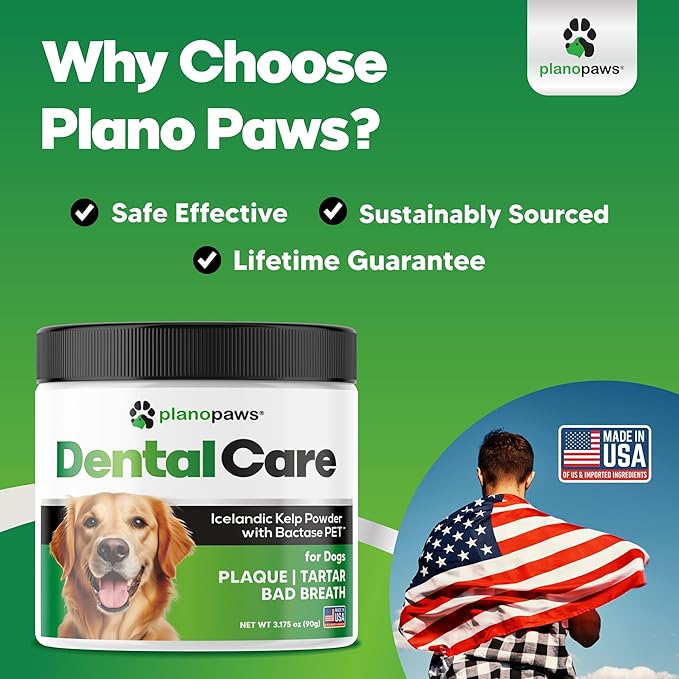 Dog Teeth Cleaning Powder - Plaque and Tartar Remover - Dental Powder with Bactase PET - Breath Freshener for Overall Dental Care - Supports Mouth, Teeth, and Gum Health for All Ages and Sizes