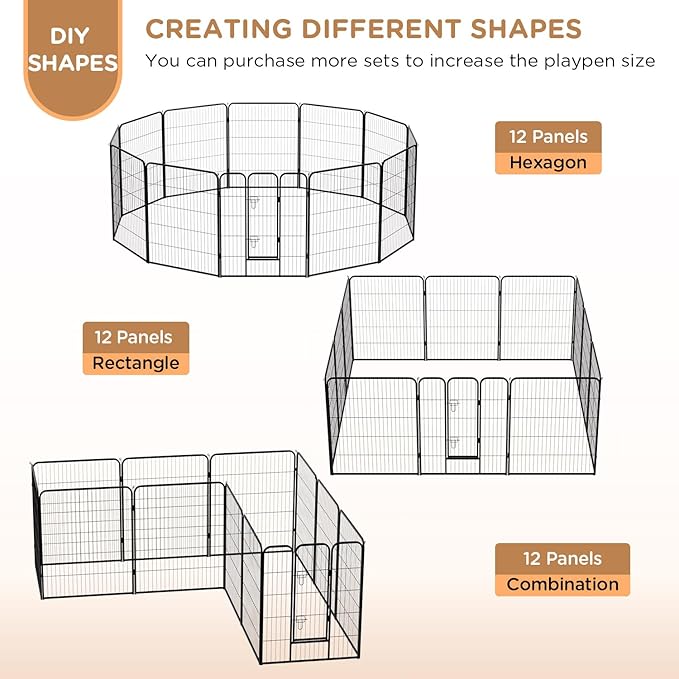 BestPet | Dog Playpen | 40 Inch, 12 Panels | Heavy Duty Metal Pet Exercise Pen | Indoor Outdoor Fence Panels | Rust-Resistant, Removable, Tool-Free Setup | Anti-Skid, Expandable Design