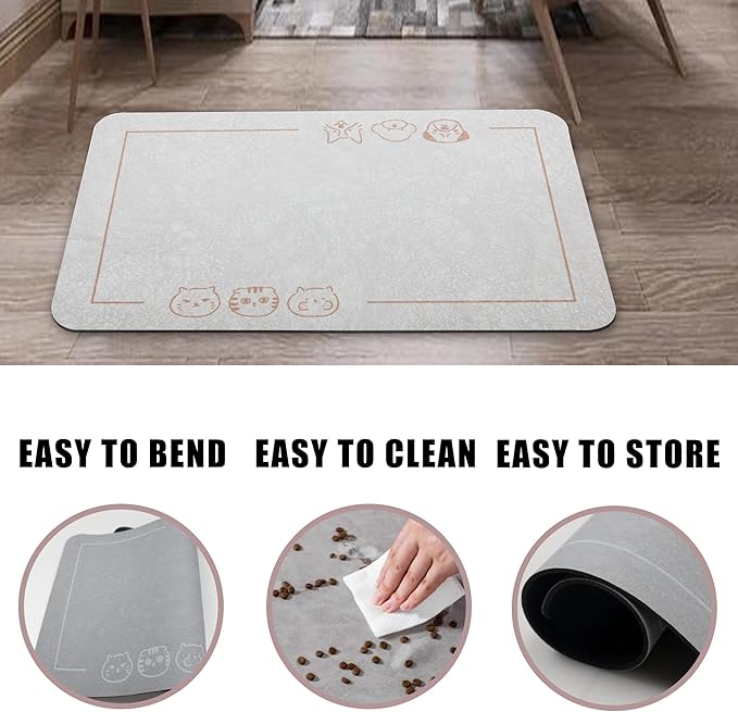 YCT Pet Food Mat, Non-Slip Bottom Absorbent Quick Dry Cat & Dog Feeding Mat, Pet Supplies, 16.9"x24" Gray