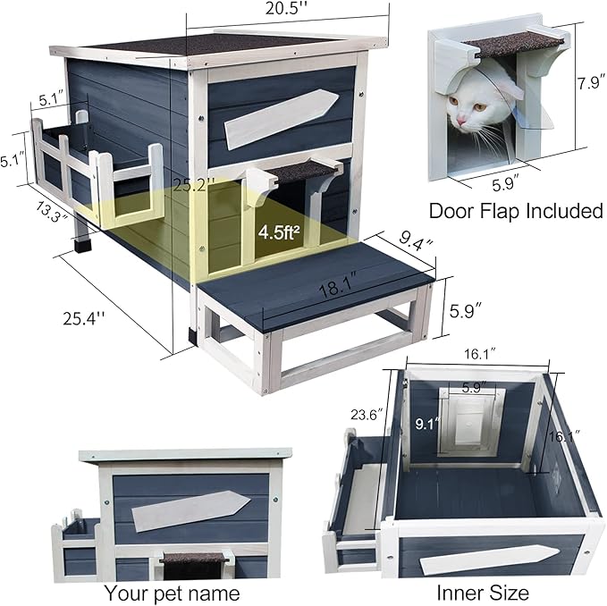 Rockever Outdoor Cat House, Large Outdoor Houses for Feral Cats Wooden Outside Cat Shelter Weatherproof with Escape Door