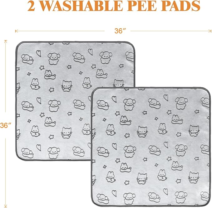 Qeils Reusable Puppy Pads, 2 Pack Washable Pee Pads for Dogs, Waterproof Non Slip Wee Wee pad, Absorbent and Leakproof Training Mats for Potty, Crate, Playpen, Bed, Sofa, 36"x 36"