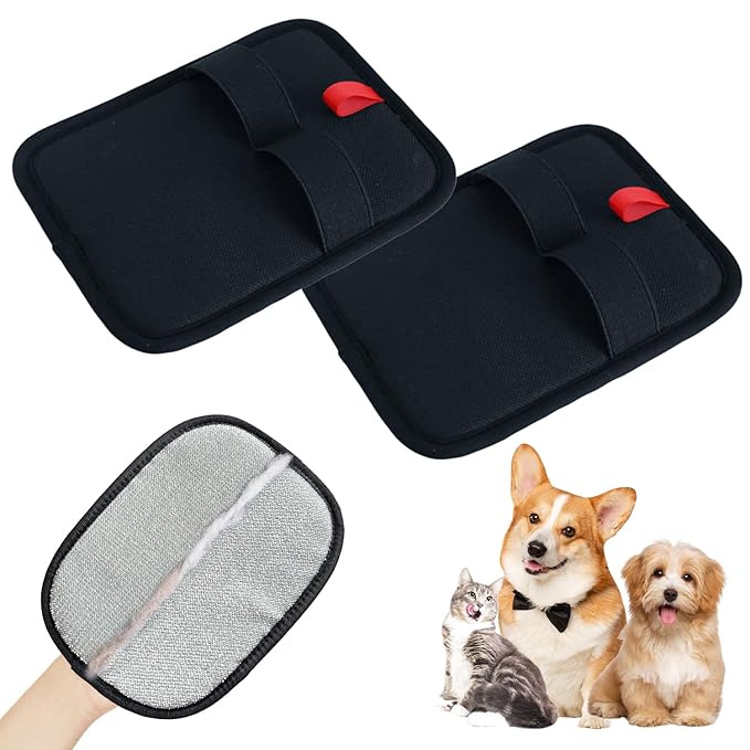 2 Pcs Pet Hair Removal Gloves, Reusable Electrostatic Grooming Mitt, Washable & Eco-Friendly Fur Remover for Dogs & Cats, Versatile for Furniture, Bedding, Clothes, and Car Seats