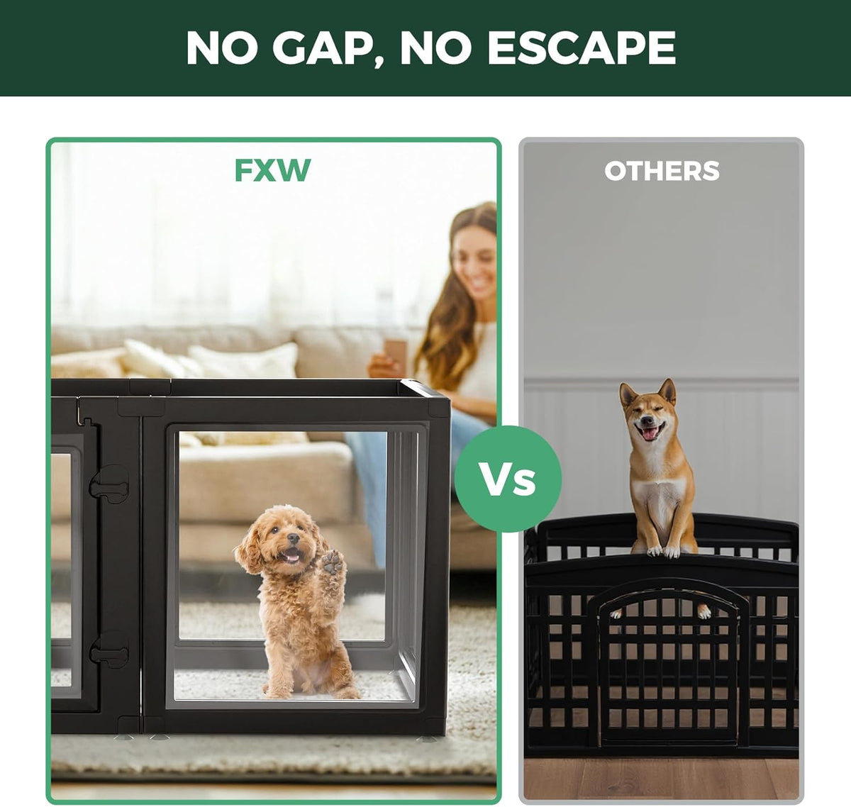 FXW AuraSpace Acrylic Indoor Unleashed Dog Playpen for Puppies and Small Dogs, 24 Inch, 10 Panels, Black