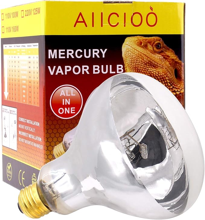 Aiicioo UVB Reptile Light 100W - UVB Light Bulb for Reptile Mercucry Vapor Bulb Heat Basking Lamp Bulb Full Spectrum UVA UVB All in One Sun Lamp for Bearded Dragon Lizard Turtle