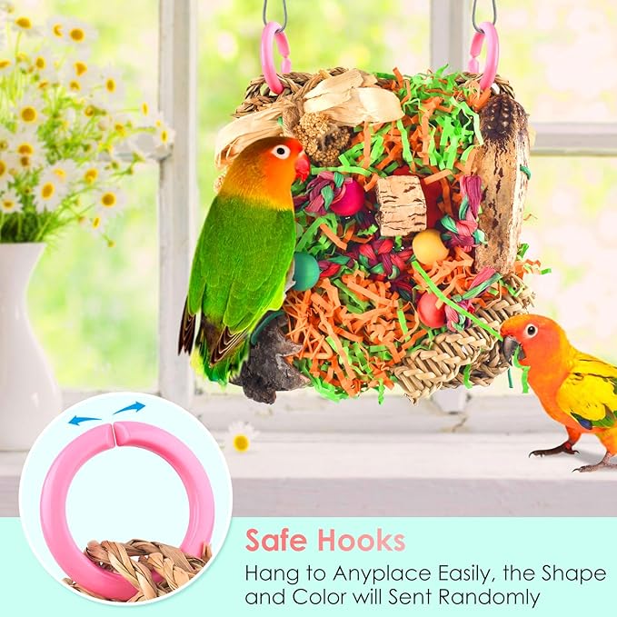 KATUMO Bird Toys, Parakeet Grass Mat Foraging Toy Parrot Shredding Hanging for Cockatiel Lovebird Parakeet Budgie Small-Medium Birds