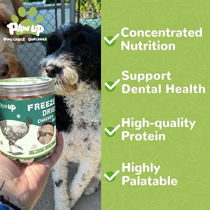 PAWUP Freeze Dried Chicken Necks Dog Treats, Dog Food Toppers, Healthy Training Treats, Raw Single Ingredient, High Protein, 4.2 oz
