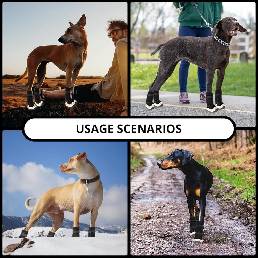 Dog Shoes for Hot Pavement Anti-Slip Dog Boots Waterproof Dog Shoes for Small to Large Dogs with Reflective Straps Pet Dog Boots for Hiking.4Pcs Soft Breathable Paw Protectors for Dogs