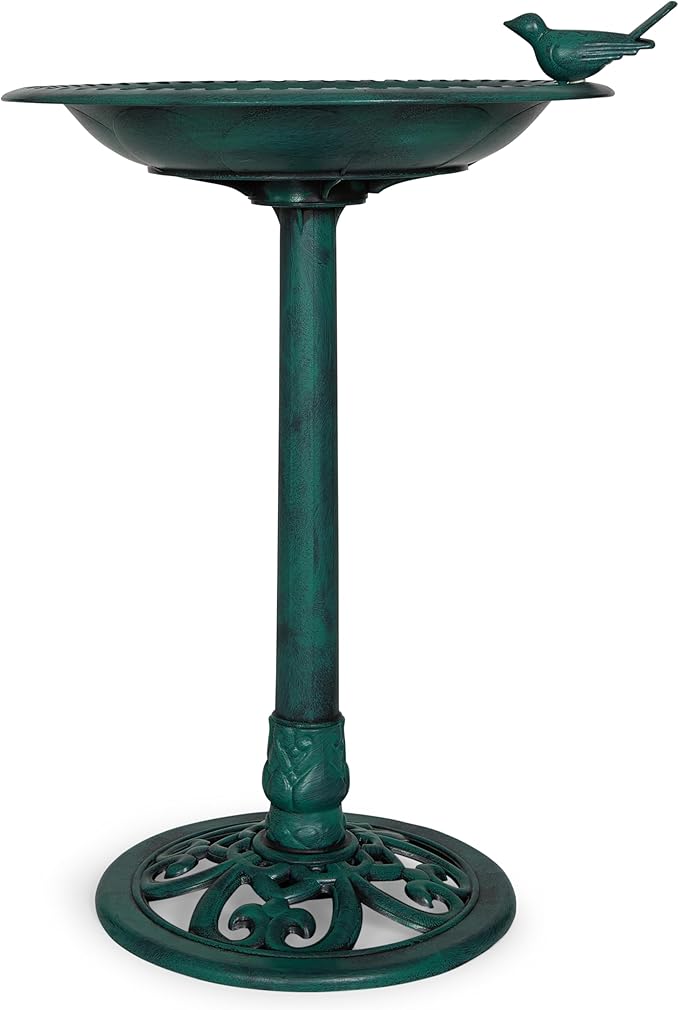 BACKYARD EXPRESSIONS PATIO · HOME · GARDEN 915025-NM Outdoor Garden Bird Bath- Green- Weather Resistant Polyresin-30 Inch-Backyard Expressions