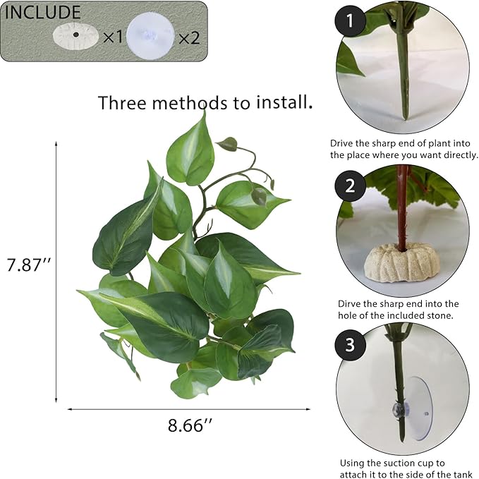 IBWell Fake Reptile Plants for Reptile Terrarium Plants, Reptile Plant Décor, Turtle Tank Plants with Suction Cup