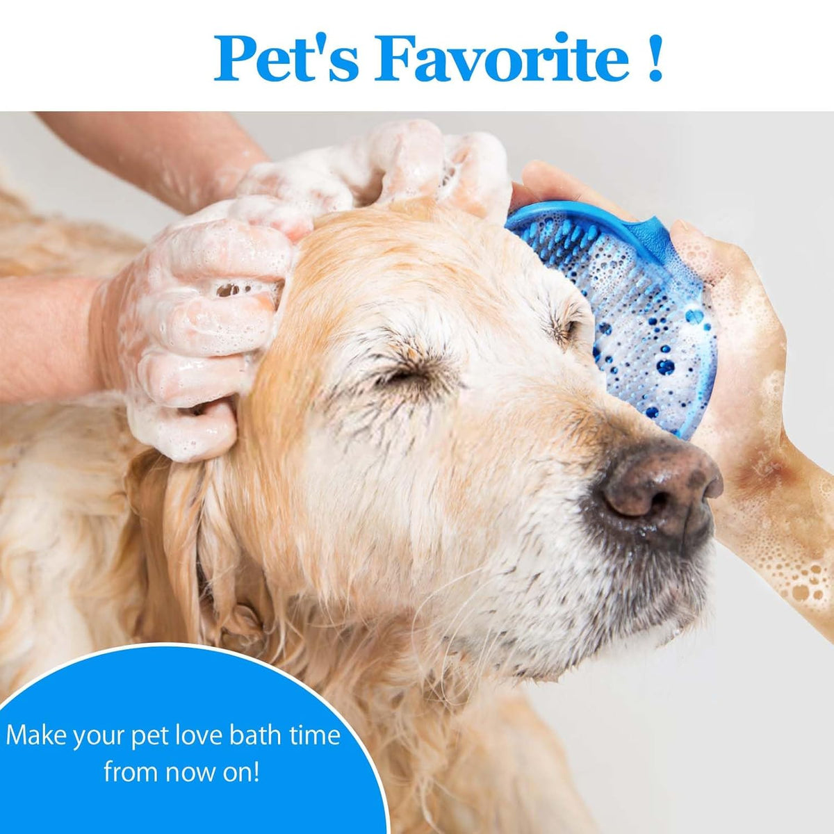 Dog Grooming Brush, Lilpep Pet Shampoo Bath Brush Soothing Massage Rubber Comb with Adjustable Ring Handle for Long Short Haired Dogs and Cats (Blue, set)