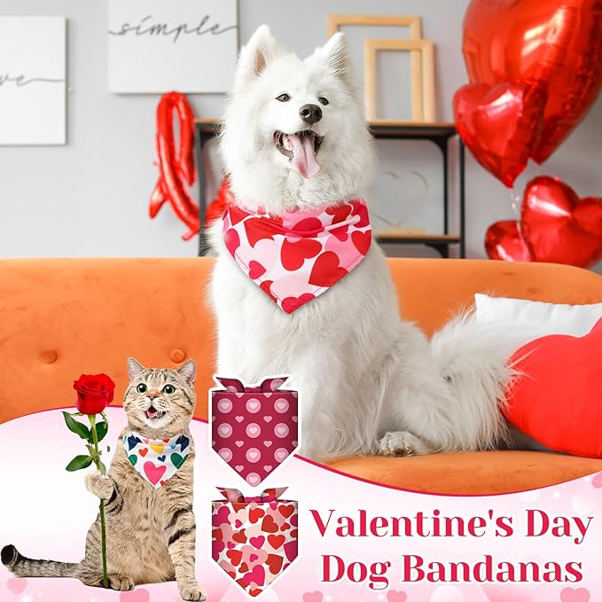 Amylove 120 Pcs Halloween Dog Bandanas Bulk Holiday Triangle Dog Pack Puppy Kerchief Bandana Adjustable Pet Scarf for Pet Cat Costume Accessories Decor(Love)