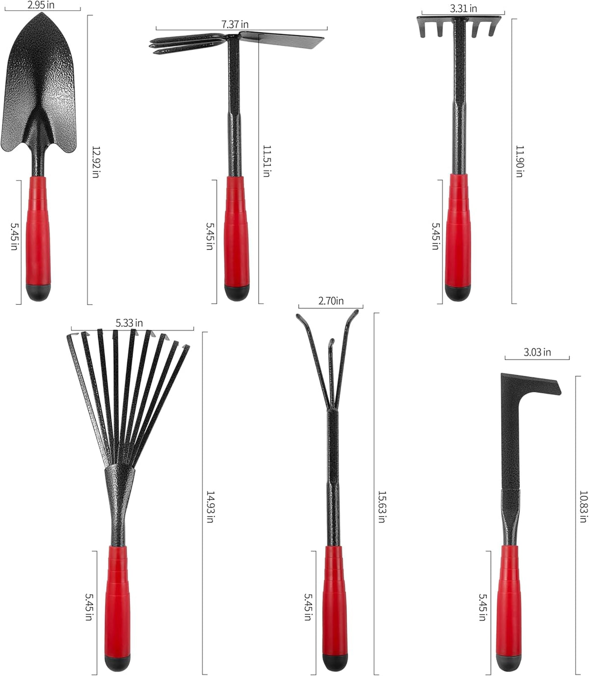 Set of 6 Gardening Tool Set, Rust-Resistant Handy Tools for Gardening, Ideal Gardening Gift Set, Including Trowel, Weeder, Hoes, and Rakes