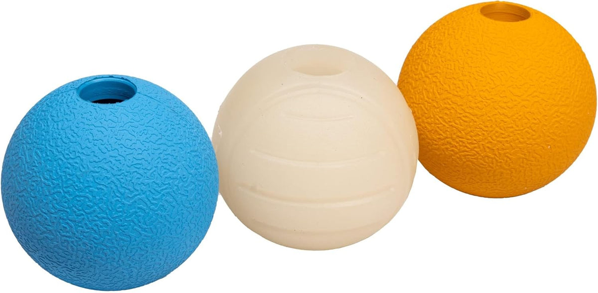 Amazon Basics Dog Toys, Interactive Assorted Rubber Balls, (Pack of 3), 2.5 inch, Blue, Beige, Orange