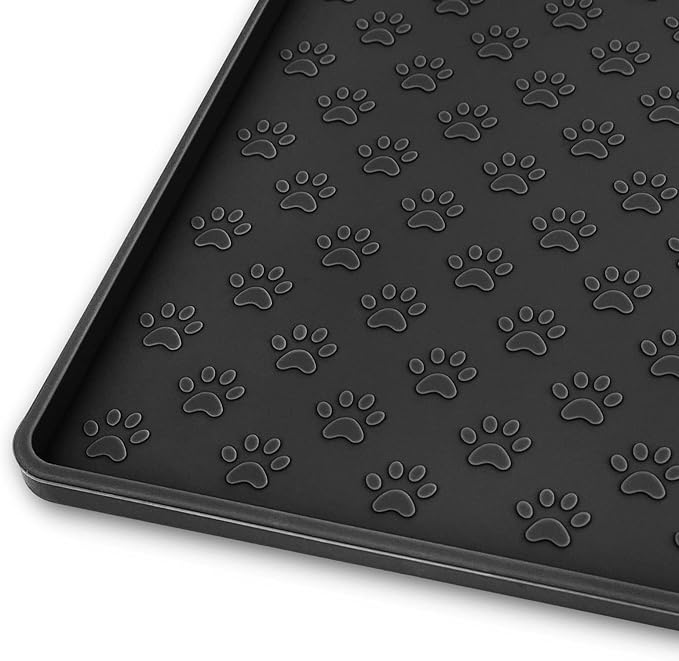 Ptlom Silicone Pet Placemat for Dog and Cat, Waterproof Anti-Slip Pet Feeding Bowl Mats for Food and Water, Small Medium Large Tray Mat Prevent Residues from Spilling to Floor, Black, 31.5" 23.6"