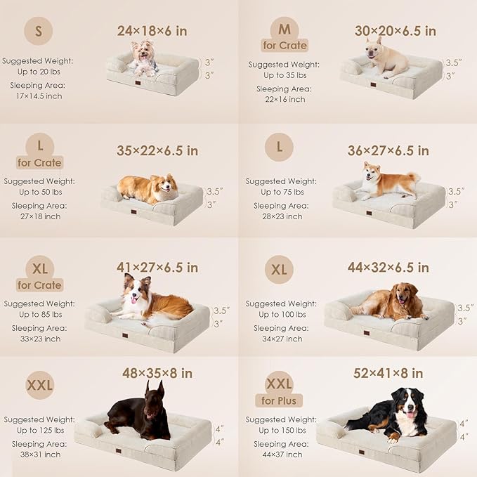 EHEYCIGA Orthopedic Dog Beds for Large Dogs, Waterproof Memory Foam Large Dog Bed with Sides, Non-Slip Bottom and Egg-Crate Foam Pet Couch Bed with Washable Removable Cover, Beige