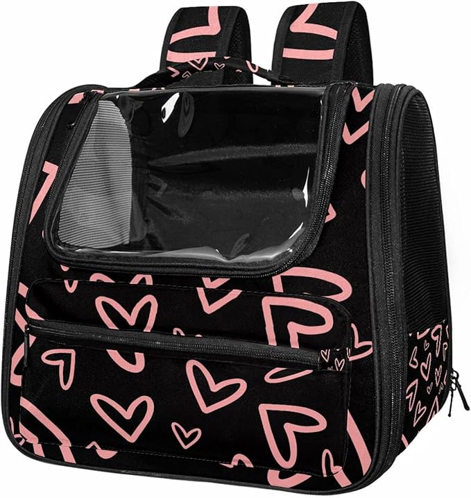 Portable Travel pet Backpack Carrier Hamster Bag Small Dog cat Carrier Breathable Hang Bag, Pink Hearts