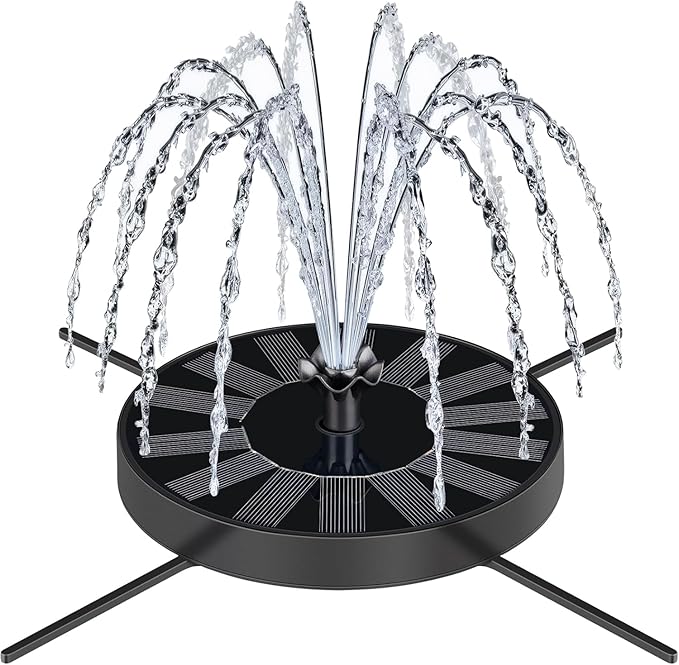 Solar Fountain Pump with Spray Height Adjustment, Upgrade Glass Solar Bird Bath Fountains with 6 Nozzles, Outdoor Solar Water Fountain Pump for Bird Bath, Garden, Pool, Pond