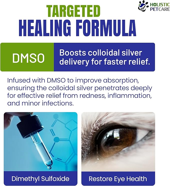 Eye Ulcer Drops - Colloidal Silver with DMSO Eye Drops for Dogs & Cat Eye Infections & Irritations - Eye Care Solution Reduces Cataracts - All Natural Pet Eye Health Care (4 oz)