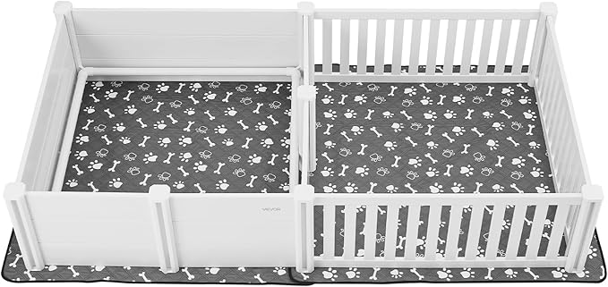 VEVOR Dogs Whelping Box, 93.3x48.4x18.1 inch, Plastic PVC Puppies Playpen with Height Adjustable Door and Washable Pee Pad, 2-Room Layout Indoor Puppy Play Pen for Extra Large Breed Dogs, Milk White