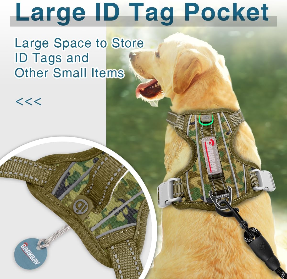 BARKBAY Dog Harness No Pull with ID Tag Pocket - Heavy Duty, Reflective, Easy Control for Large Dogs(Camo,L)