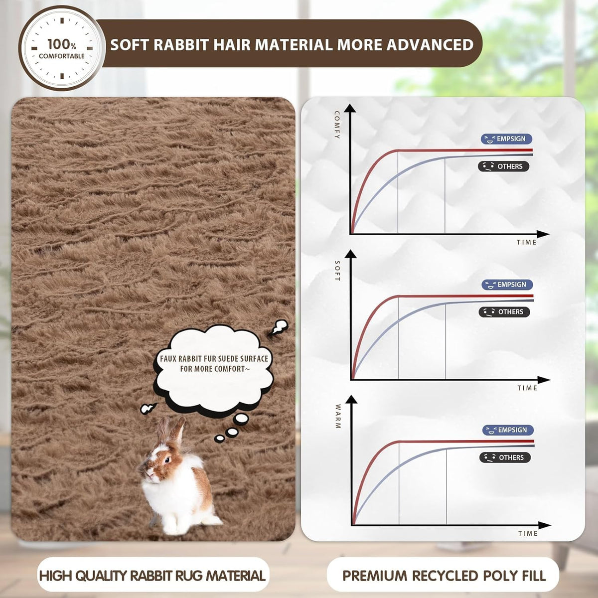 EMPSIGN Dog Bed Mat 23 Inch Reversible Warm & Cool,Washable Dog Crate Bed with Egg Crate Foam Support, Pet Sleeping Mat for Large Medium Small Dogs, Fluffy Kennel Pad(Brown)