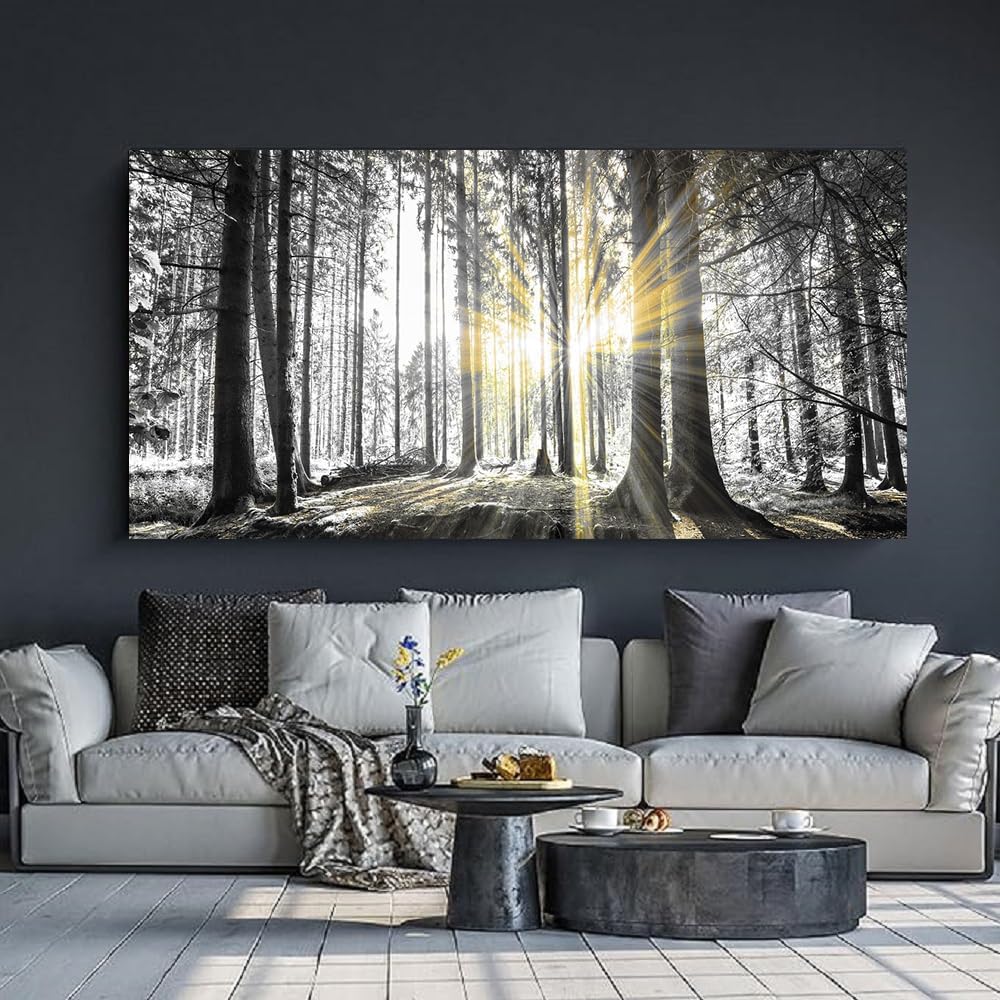 Yxbhhym-Large Canvas Wall Art Decor Black and White Wall Art Forest Artwork Landscape Picture Trees Poster Painting Nature Scenery Prints Art Living Room Wall Decor Bedroom Home Office Decorations