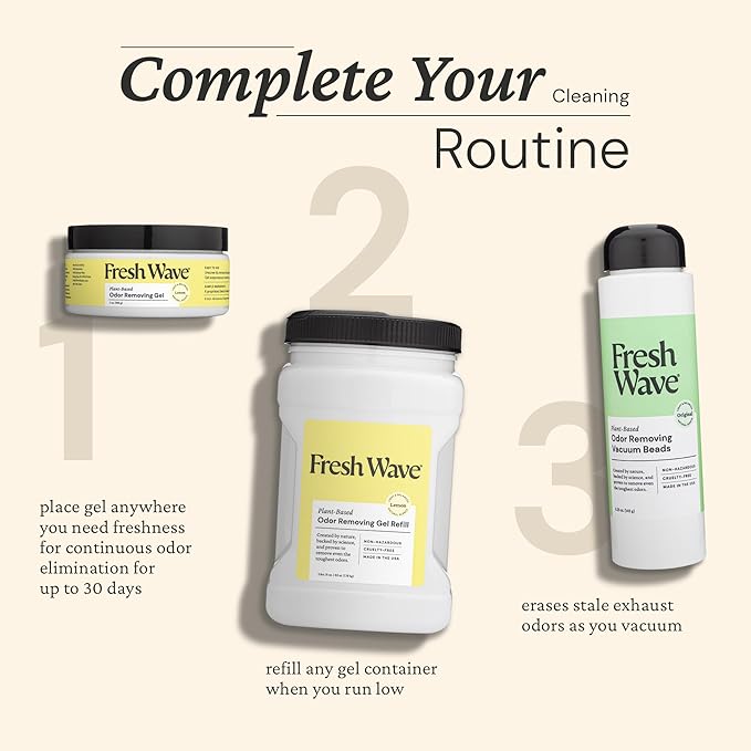Fresh Wave Lemon Odor Removing Gel, 7 oz., Pack of 3 - Safer Odor Absorbers for Home, Natural Plant-Based Odor Eliminator, Every 7 oz. lasts 15-30 Days, For Cooking, Trash & Pets