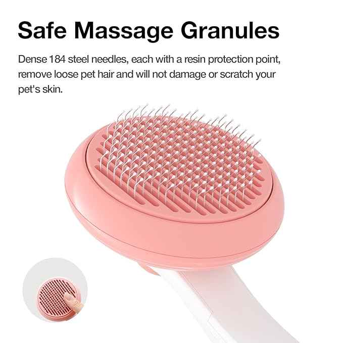 Pet Grooming Self-Cleaning Slicker Brush for Cats & Dogs, Effortlessly Removes Tangles, Loose Undercoat and Mats (Pink, 2 Pack)