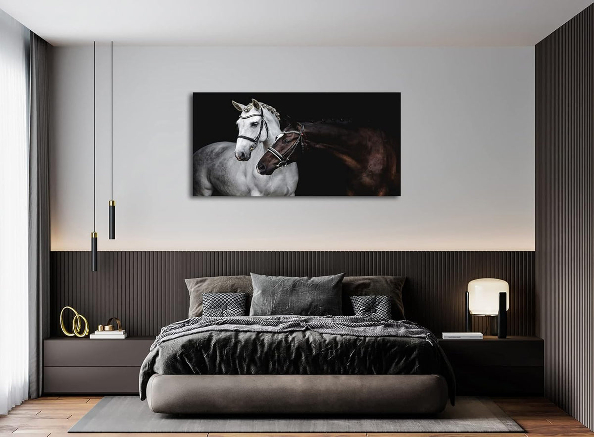 Jiuqinghua Wall Art Canvas Print Picture White and Brown Horses 1 Panel Wild Animal Painting Artwork for Living Room Bedroom Office Home Wall Decor Stretched and Framed Ready to Hang 30x60inches