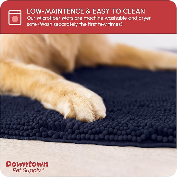 My Doggy Place Microfiber Dog Mat for Muddy Paws, 36" x 26" Navy Blue - Absorbent and Quick-Drying Dog Paw Cleaning Mat, Washer and Dryer Safe - Non-Slip Rubber Backed Dog Floor Mat, Large