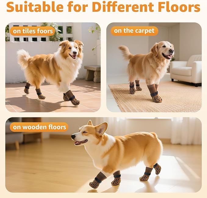 Double Sides Non-Slip Dog Socks to Prevent Licking Paws - Strong Traction for Paw Protector, Senior Dogs, Hardwood Floors, Dog Booties with Grippers - Size Medium